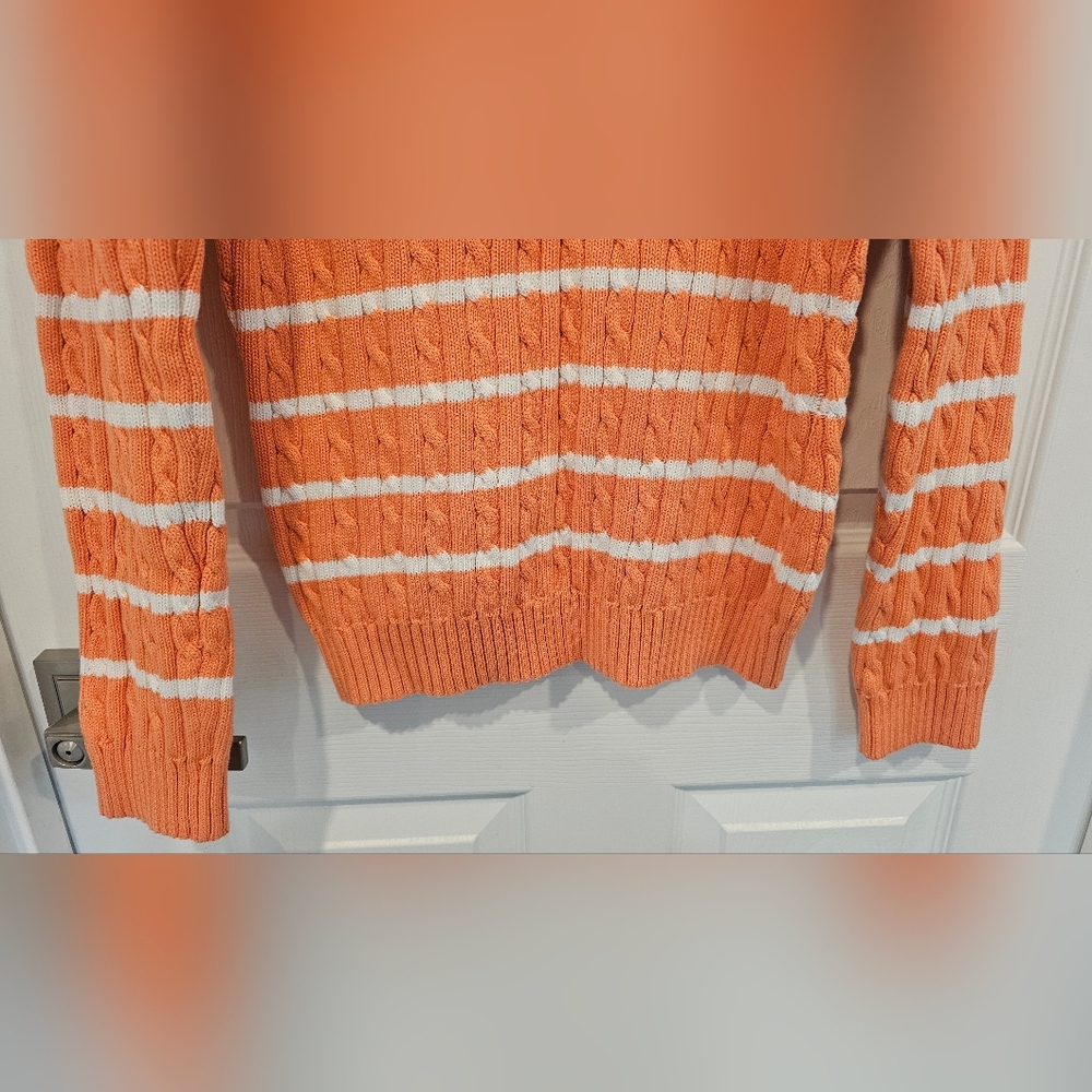 L-RL Women's Soft Orange & White Cable Crewneck Knit Sweater Size--L - Picture 10 of 10